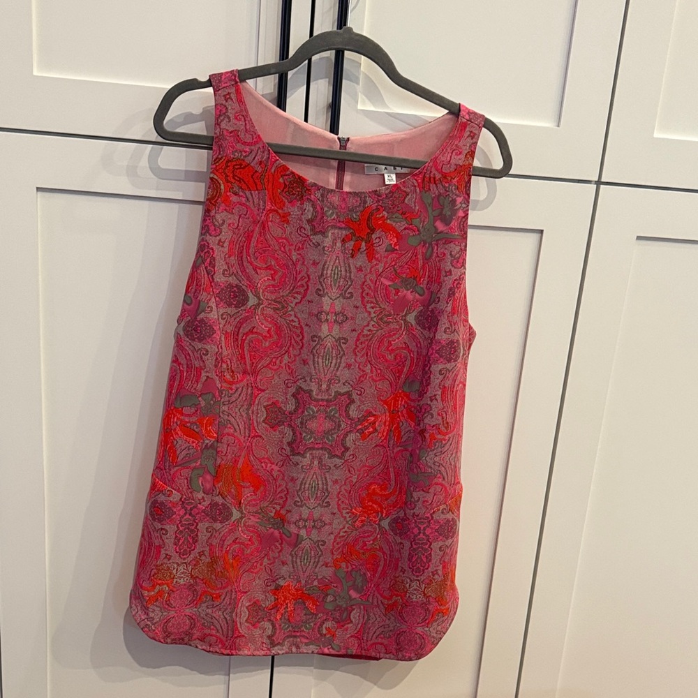 CAbi Pink and Red Paisley Blouse
